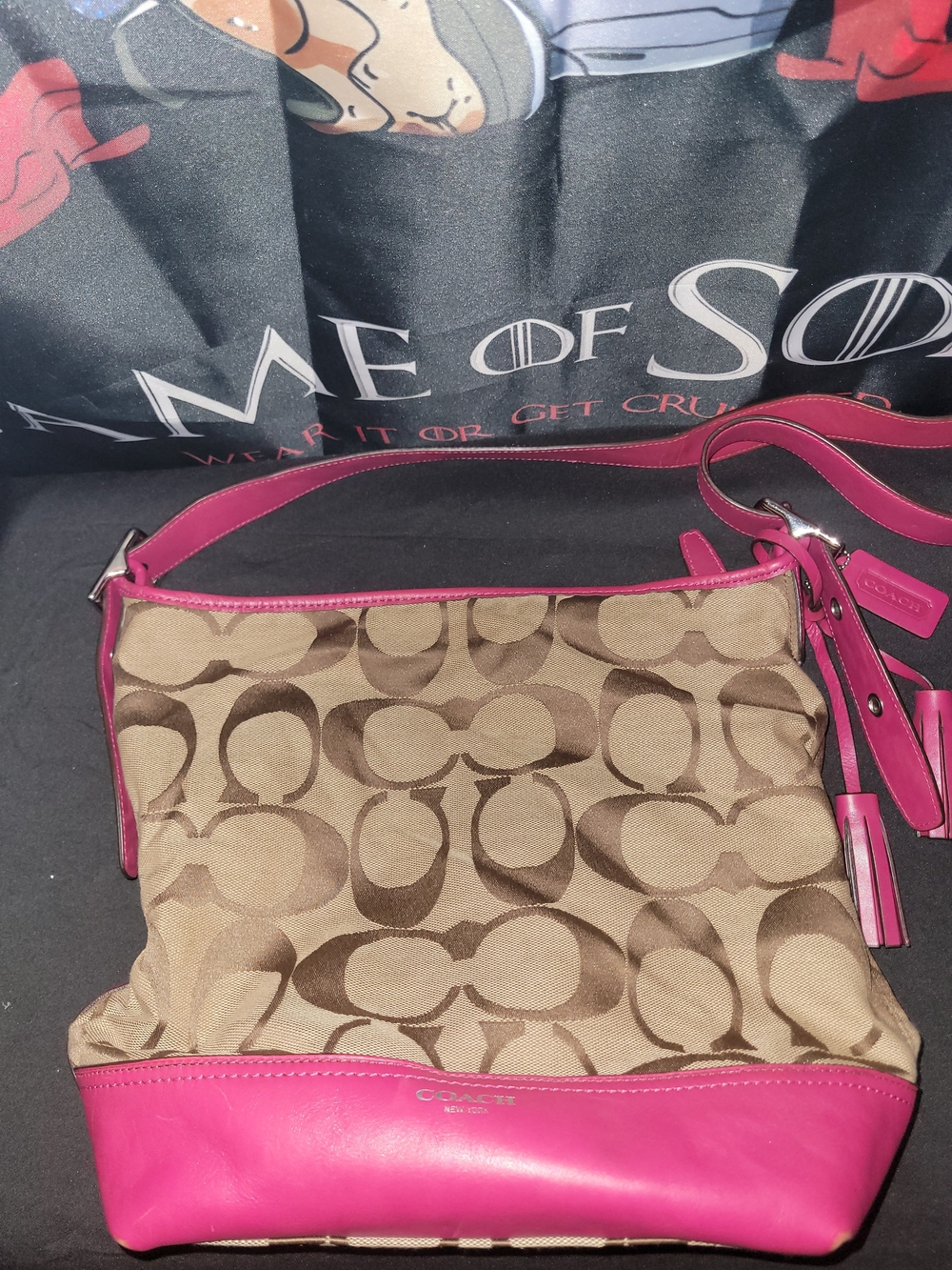 Coach Legacy Duffle Khaki Shoulder Handbag Brown and Pink